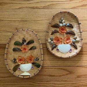 vintage wicker and shell decor